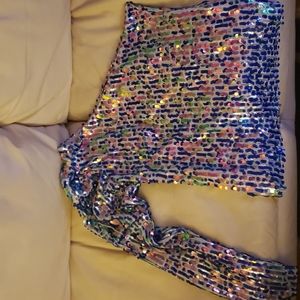 Brand New One Shoulder Puff Sleeve Sequin Top Size Medium